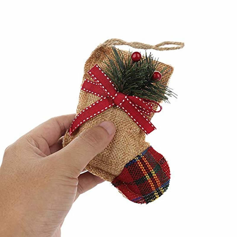 Handmade plaid and burlap stuffed Christmas tree ornaments 4 pack - Image 5