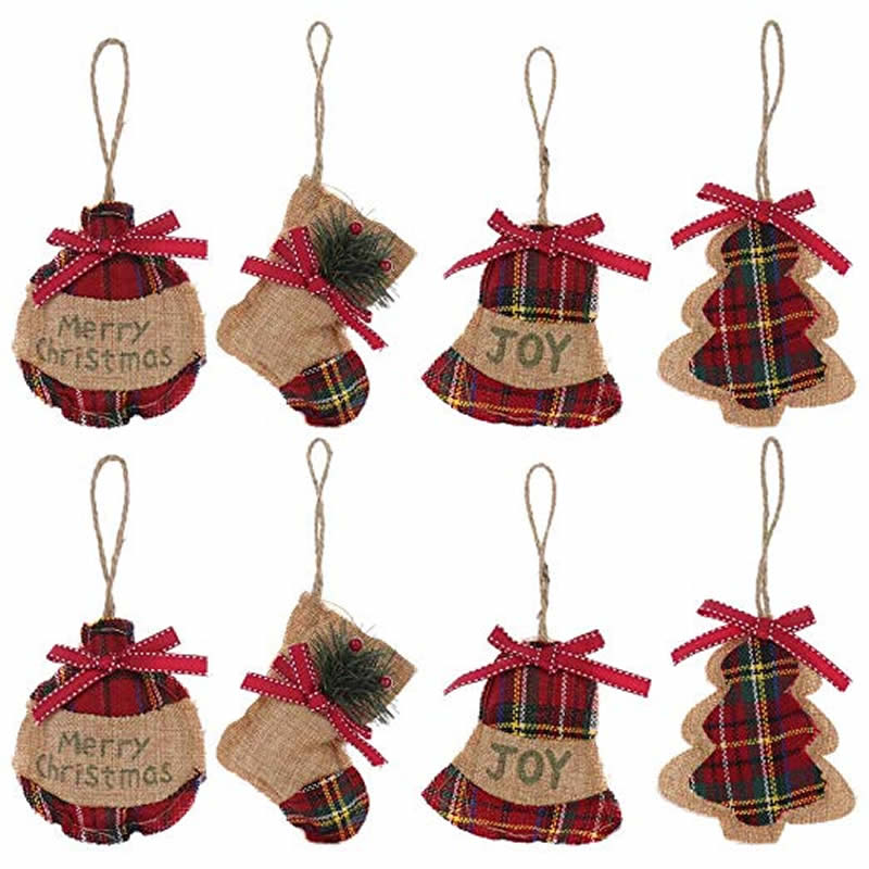 Handmade plaid and burlap stuffed Christmas tree ornaments 4 pack - Image 3