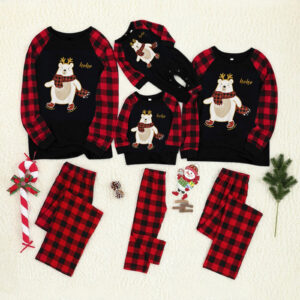 Family PJ matching sets buffalo check with Bear motif