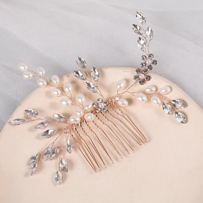 Bridal Hair Floral Rhinestone & Pearl Comb – Splurg'd Studio